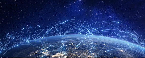 arcs of light connecting several points across the earth’s surface depicting a comprehensive global network