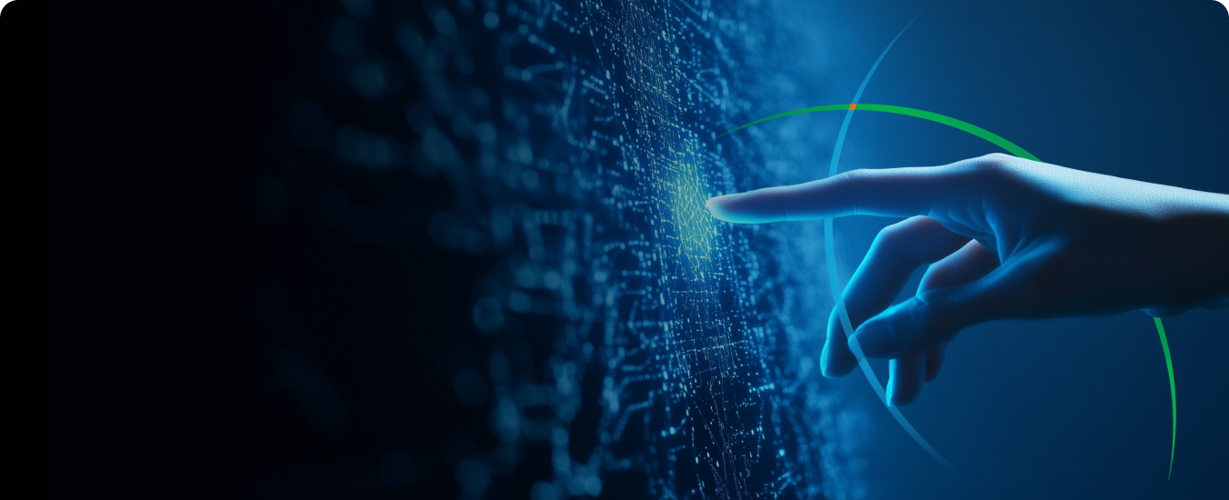 banner showing a hand interacting with an abstract depiction of cutting-edge technology
