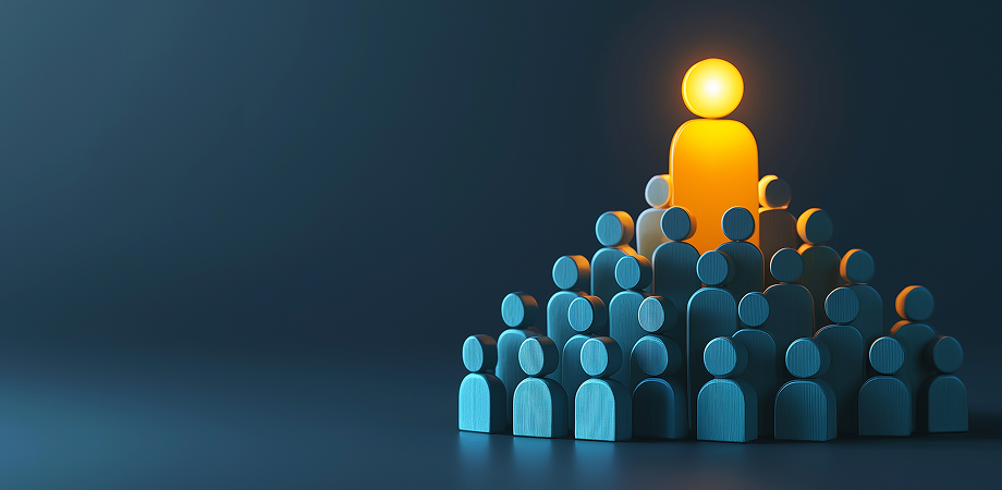 a yellow glowing object resembling the silhouette of a person surrounded by similar but smaller blue objects